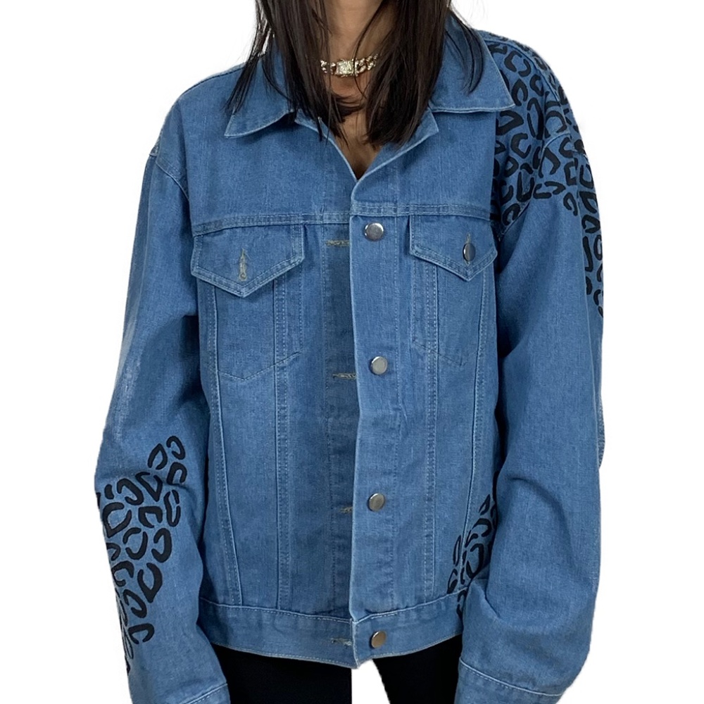 Handmade Painted Cheetah Print Denim Jacket